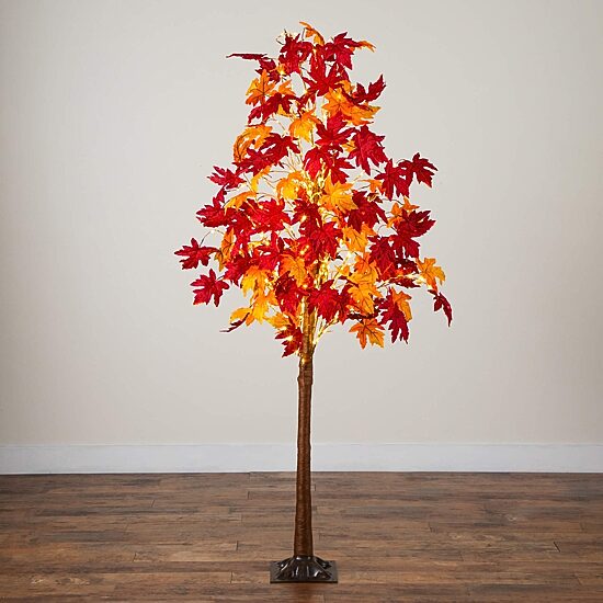 Nearly Natural 7ft Pre-Lit Autumn Weeping Maple Lighted Indoor Artificial Tree