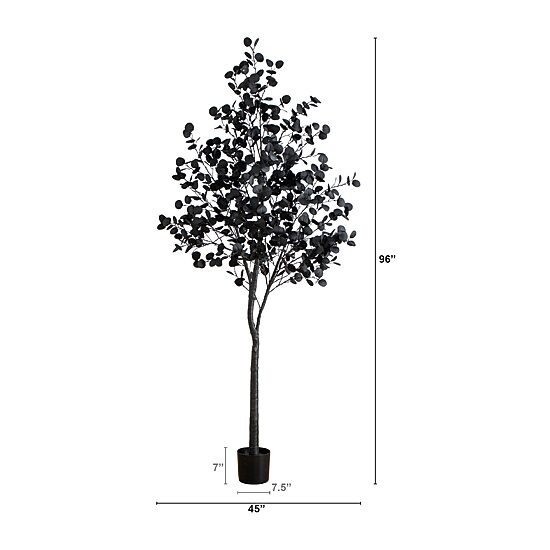 Nearly Natural 8ft Pre-Lit Black Eucalyptus Lighted Indoor Artificial Tree