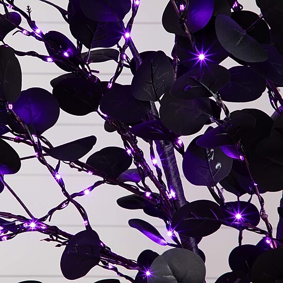 Nearly Natural 8ft Pre-Lit Black Eucalyptus Lighted Indoor Artificial Tree