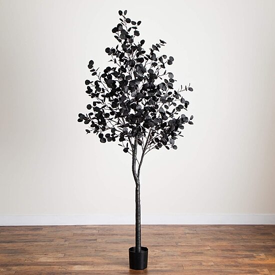 Nearly Natural 8ft Pre-Lit Black Eucalyptus Lighted Indoor Artificial Tree