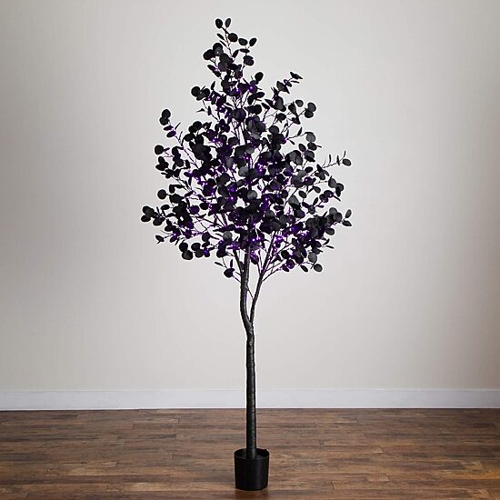Nearly Natural 8ft Pre-Lit Black Eucalyptus Lighted Indoor Artificial Tree
