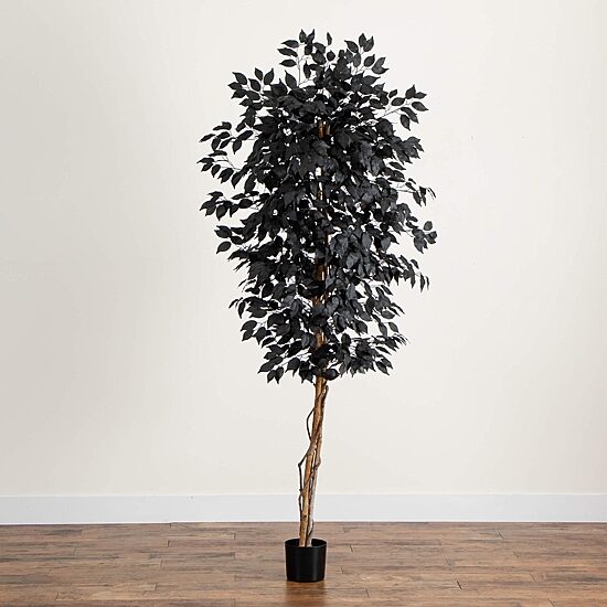 Nearly Natural 6ft Black Halloween Ficus Indoor Artificial Tree