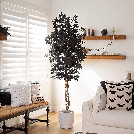 Nearly Natural 6ft Black Halloween Ficus Indoor Artificial Tree