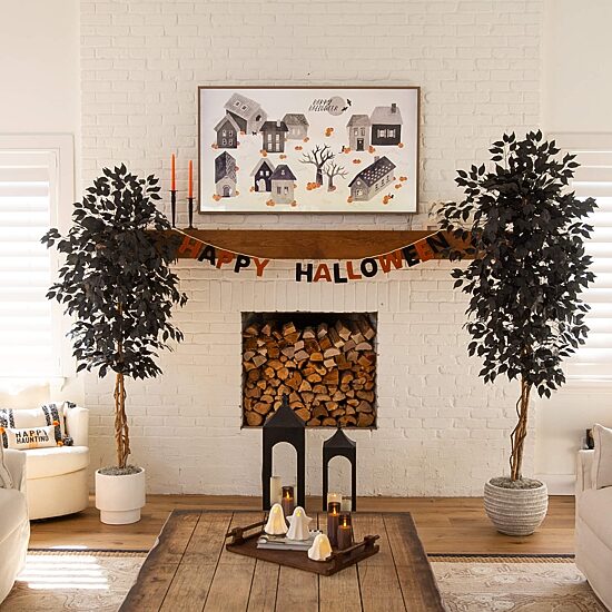 Nearly Natural 6ft Black Halloween Ficus Indoor Artificial Tree
