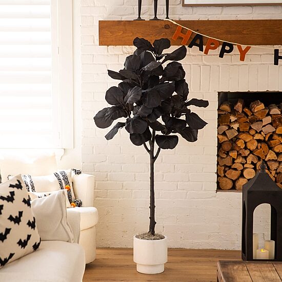 Nearly Natural 5ft Black Fiddle Leaf Indoor Artificial Tree