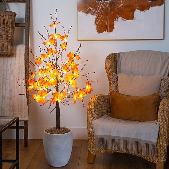 Nearly Natural 4ft Autumn Maple Fall Lighted Indoor Artificial Tree