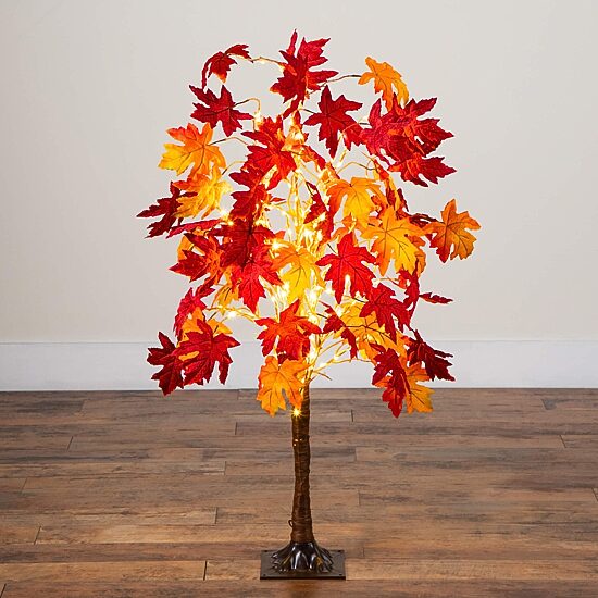 Nearly Natural 4ft Pre-Lit Autumn Weep Maple Lighted Indoor Artificial Tree