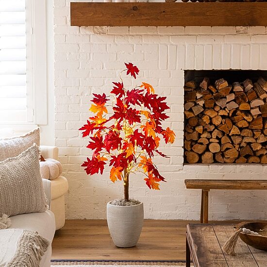Nearly Natural 4ft Pre-Lit Autumn Weep Maple Lighted Indoor Artificial Tree