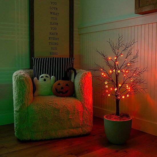 Nearly Natural 3ft Pre-Lit Halloween Black Twig Lighted Indoor Artificial Tree