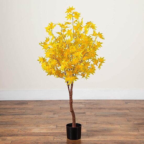 Nearly Natural 4ft Pre-Lit Yellow Autumn Maple Lighted Indoor Artificial Tree