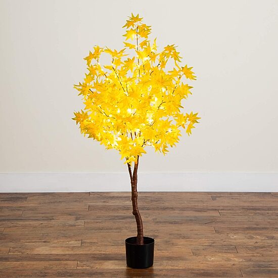 Nearly Natural 4ft Pre-Lit Yellow Autumn Maple Lighted Indoor Artificial Tree