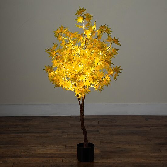 Nearly Natural 4ft Pre-Lit Yellow Autumn Maple Lighted Indoor Artificial Tree