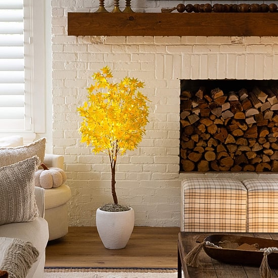 Nearly Natural 4ft Pre-Lit Yellow Autumn Maple Lighted Indoor Artificial Tree
