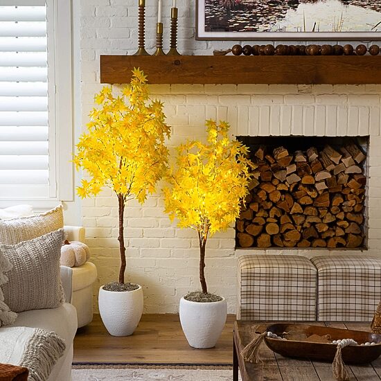 Nearly Natural 4ft Pre-Lit Yellow Autumn Maple Lighted Indoor Artificial Tree