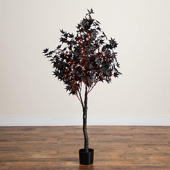 Nearly Natural 5ft Pre-Lit Black Maple Lighted Indoor Artificial Tree