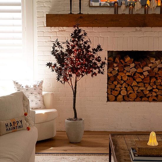 Nearly Natural 5ft Pre-Lit Black Maple Lighted Indoor Artificial Tree