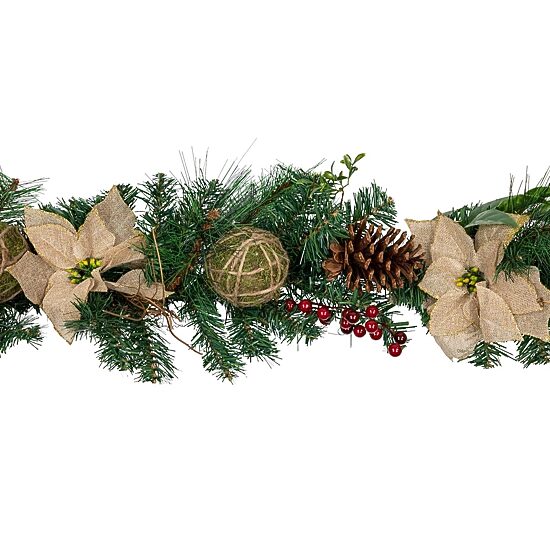 Northlight Pine With Poinsettias And Berries Christmas Indoor Garland
