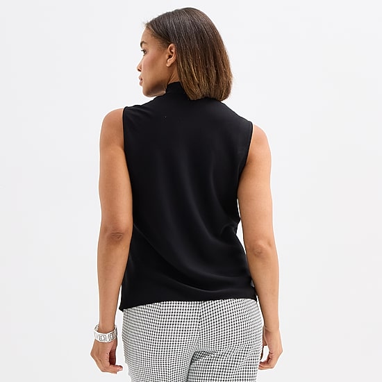 Black Label by Evan-Picone Womens Split Tie Neck Sleeveless Blouse