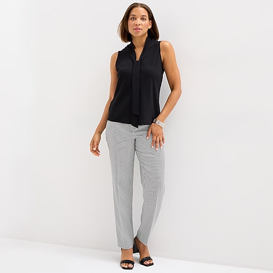 Black Label by Evan-Picone Womens Split Tie Neck Sleeveless Blouse