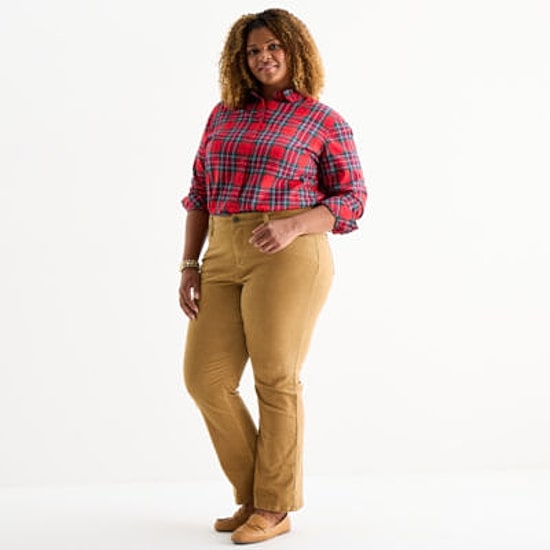 St. John's Bay Womens Plus High Rise Wide Leg Corduroy Pant
