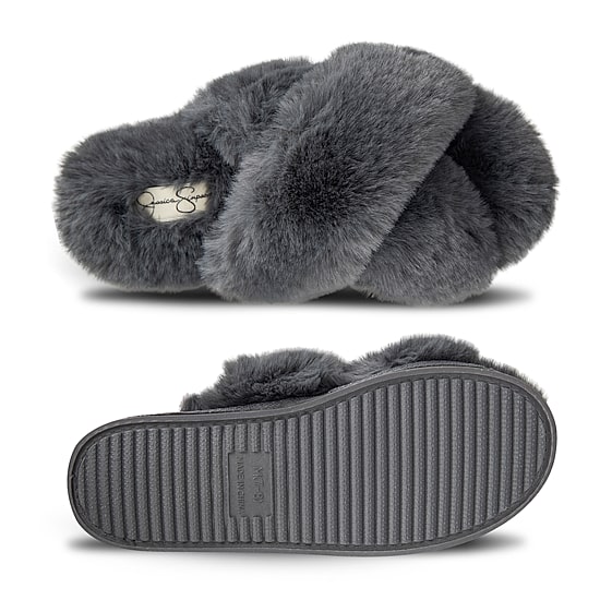 JS Jessica Simpson High Plush Cross Womens Slip-On Slippers
