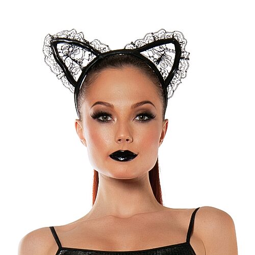 Womens Lace Cat Ears Costume, One Size, Black