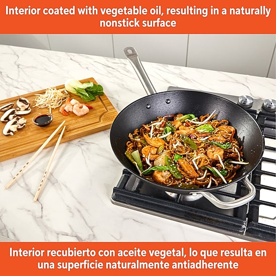 IMUSA Pre-Seasoned Light Cast Iron 14" Wok with Stainless Steel Handles