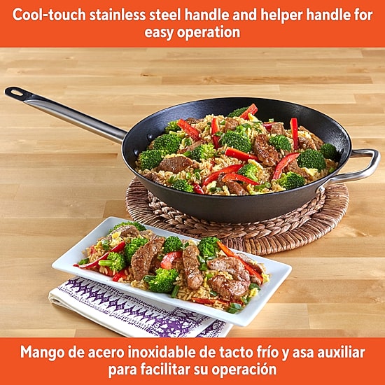 IMUSA Pre-Seasoned Light Cast Iron 14" Wok with Stainless Steel Handles