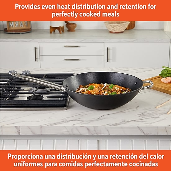 IMUSA Pre-Seasoned Light Cast Iron 14" Wok with Stainless Steel Handles