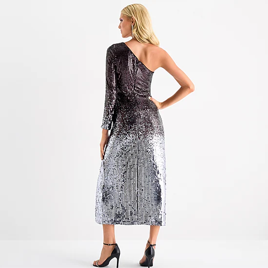 Bob Mackie Womens Long Sleeve Sequin Evening Gown
