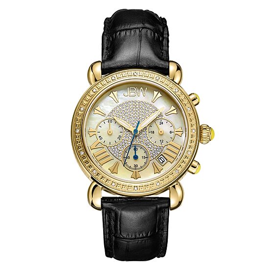 JBW Victory Womens 1/6 CT. T.W. Diamond Black Leather Strap Watch JB-6210L-A