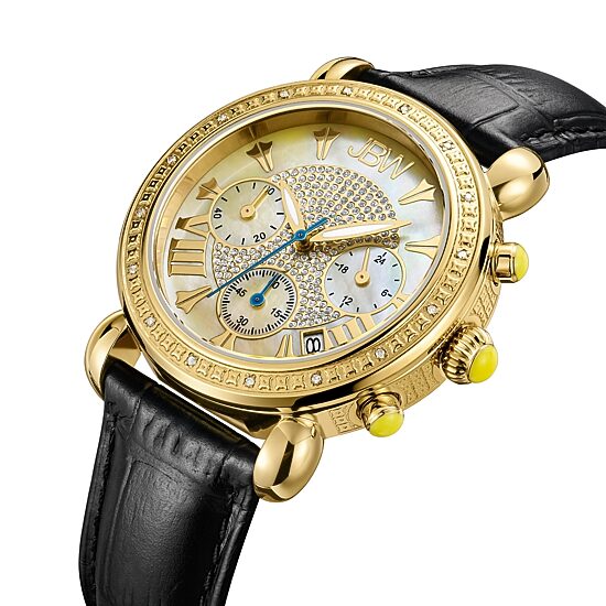 JBW Victory Womens 1/6 CT. T.W. Diamond Black Leather Strap Watch JB-6210L-A