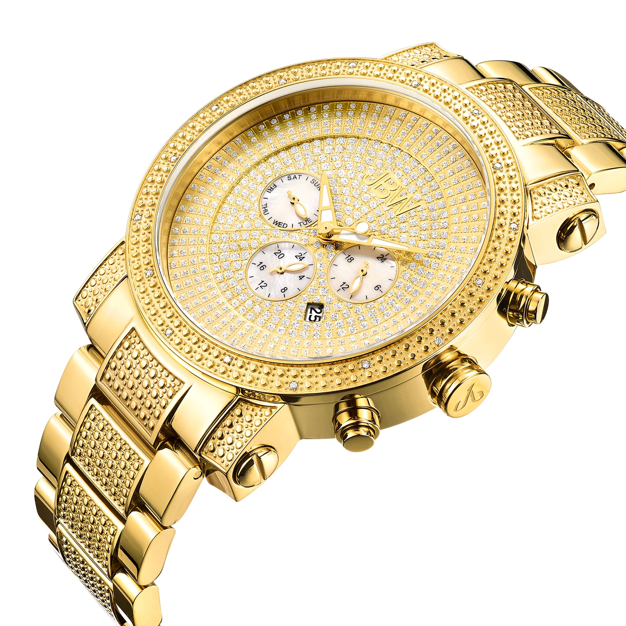 JBW Victor Mens Diamond- and Crystal-Accent Gold-Tone Stainless Steel Watch JB-8102-A