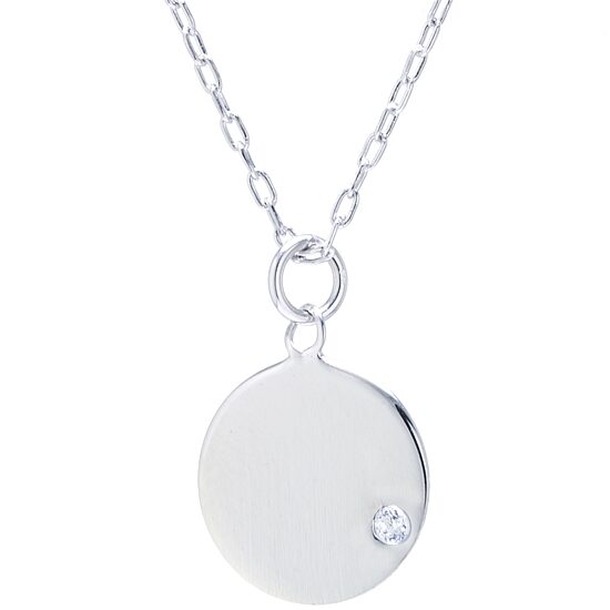 Silver Treasures Sterling Silver 16 Inch Cable Cubic Zirconia Round Pendant Necklace