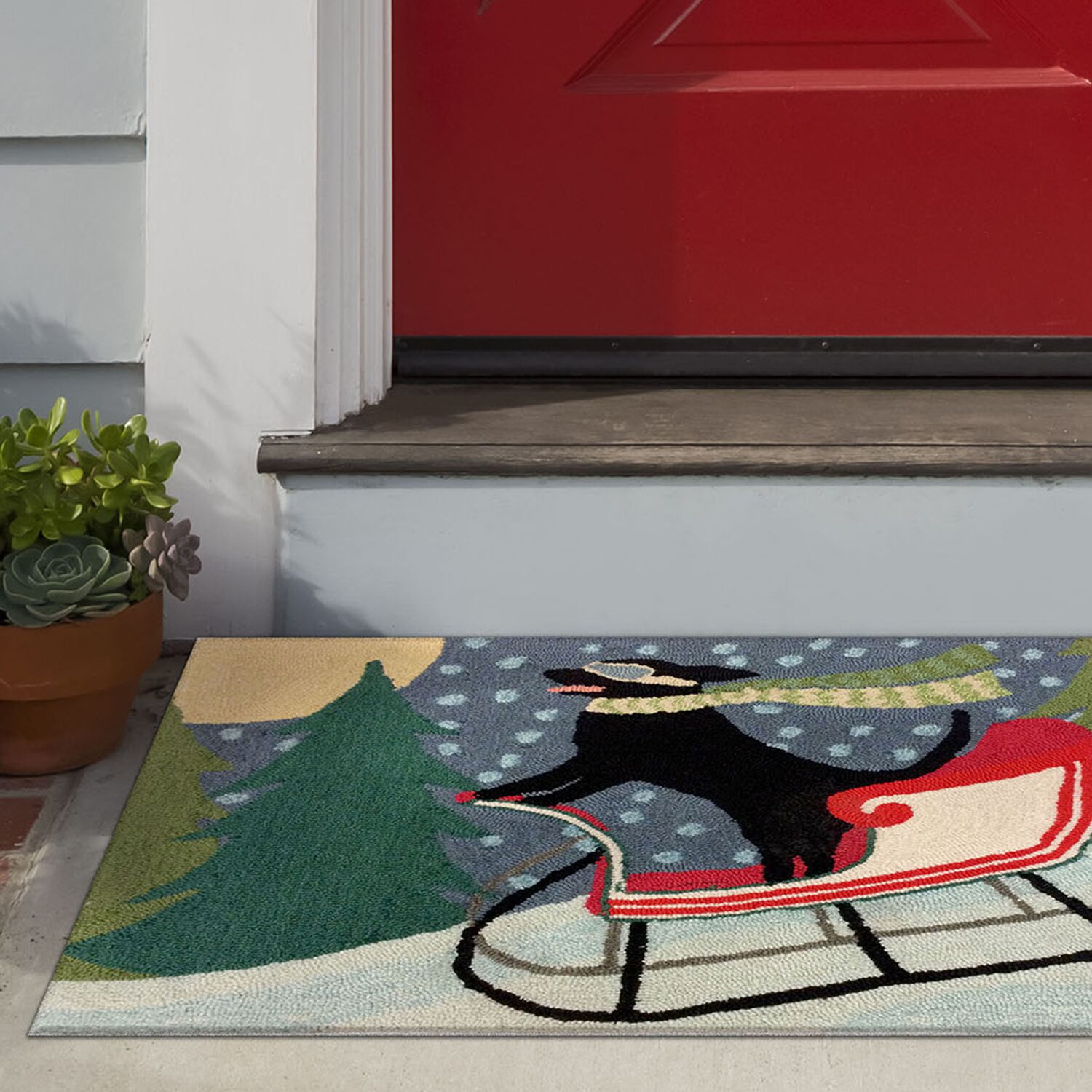 Liora Manne Frontporch Sledding Dog Holiday Hand Tufted Indoor Outdoor Rectangular Accent Rug