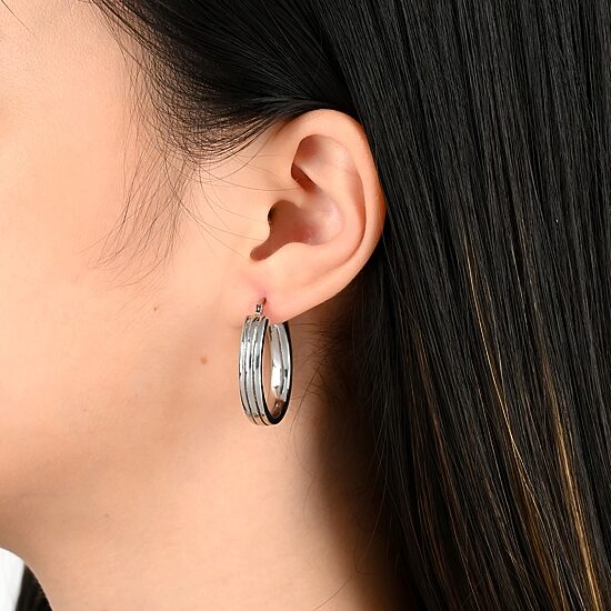 Womens Sterling Silver 26mm Hoop Earrings