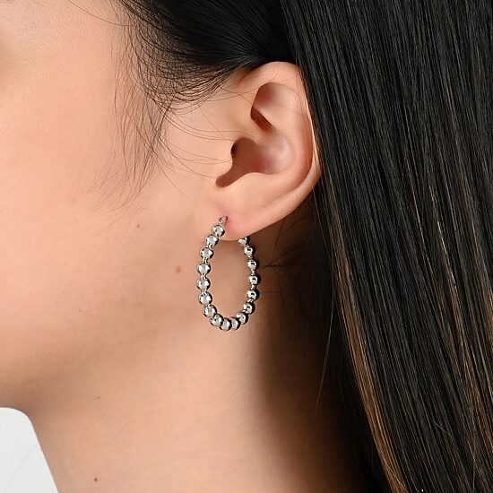 Womens Sterling Silver 30mm Round Hoop Earrings