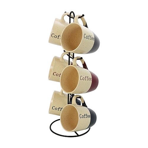 Elama Coffee House 6-pc. Stoneware Mug Set with Stand, One Size, Multiple Colors