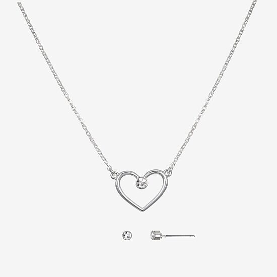 Bijoux Bar Delicates Silver Tone Womens Glass Heart 2-pc. Jewelry Set
