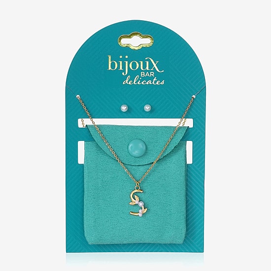 Bijoux Bar Delicates Floral Initial Womens Glass Simulated Pearl 2-pc. Jewelry Set