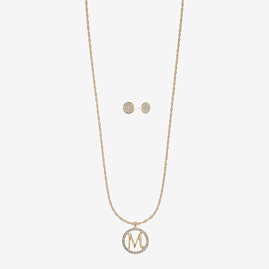 Monet Jewelry Initial Pendant Necklace And Stud Earring Womens Glass Round 2-pc. Jewelry Set