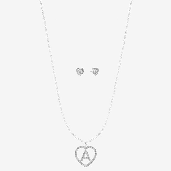Monet Jewelry Initial Pendant Necklace And Stud Earring Womens Glass Heart 2-pc. Jewelry Set