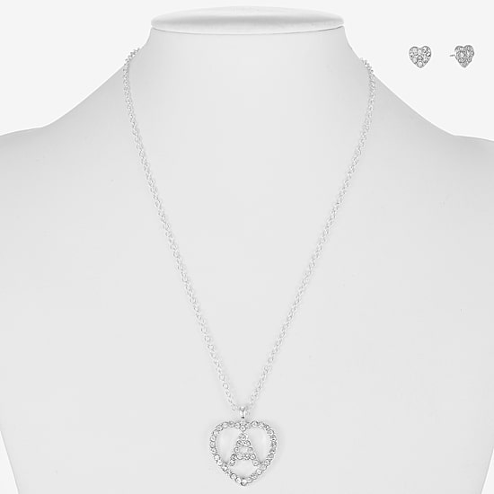 Monet Jewelry Initial Pendant Necklace And Stud Earring Womens Glass Heart 2-pc. Jewelry Set
