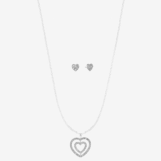 Monet Jewelry Initial Pendant Necklace And Stud Earring Womens Glass Heart 2-pc. Jewelry Set