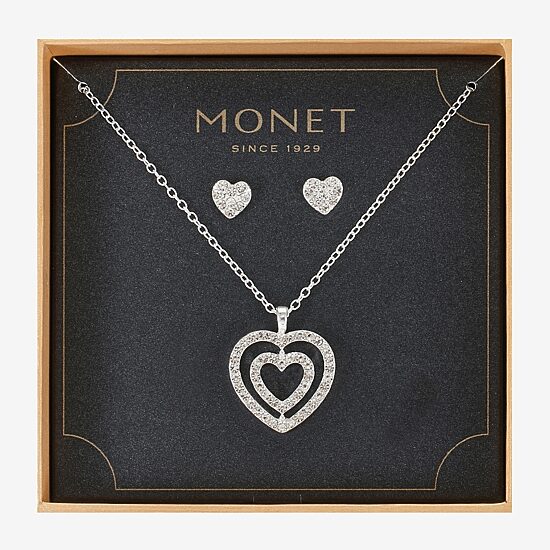 Monet Jewelry Initial Pendant Necklace And Stud Earring Womens Glass Heart 2-pc. Jewelry Set