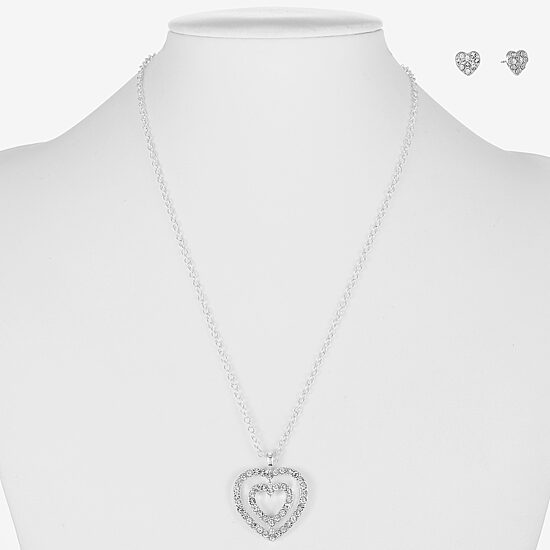Monet Jewelry Initial Pendant Necklace And Stud Earring Womens Glass Heart 2-pc. Jewelry Set