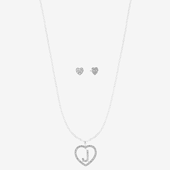 Monet Jewelry Initial Pendant Necklace And Stud Earring Womens Glass Heart 2-pc. Jewelry Set