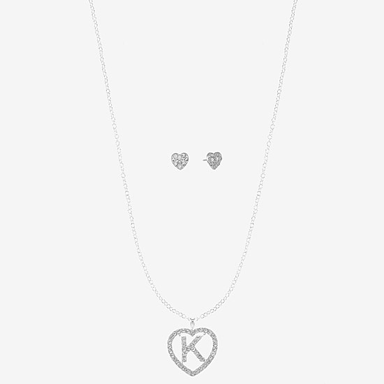 Monet Jewelry Initial Pendant Necklace And Stud Earring Womens Glass Heart 2-pc. Jewelry Set