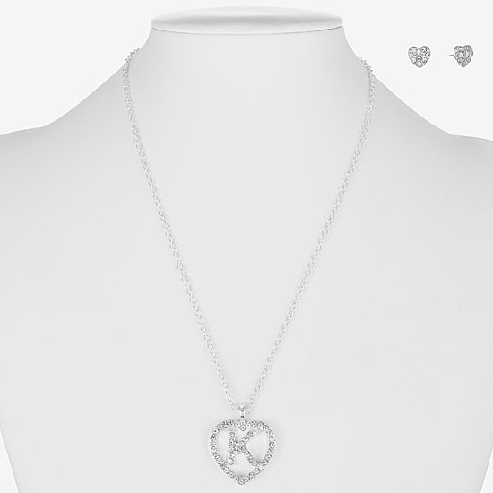 Monet Jewelry Initial Pendant Necklace And Stud Earring Womens Glass Heart 2-pc. Jewelry Set