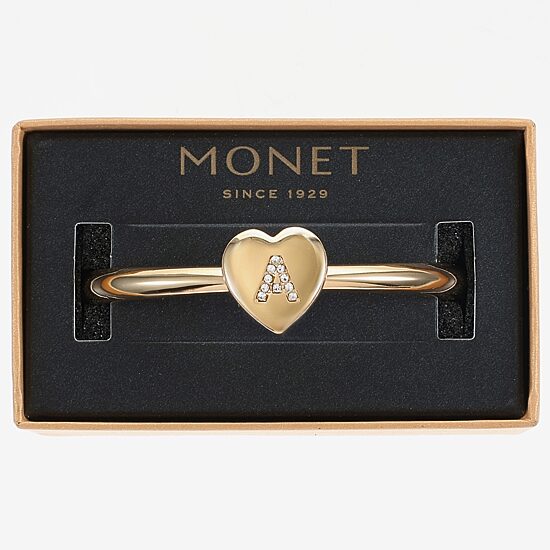 Monet Jewelry Initial Womens Glass Heart Stretch Bracelet